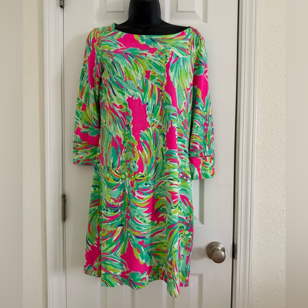 Lilly Pulitzer Dress Size Small 3/4 Sleeve Pink Green Career Tropical Resort